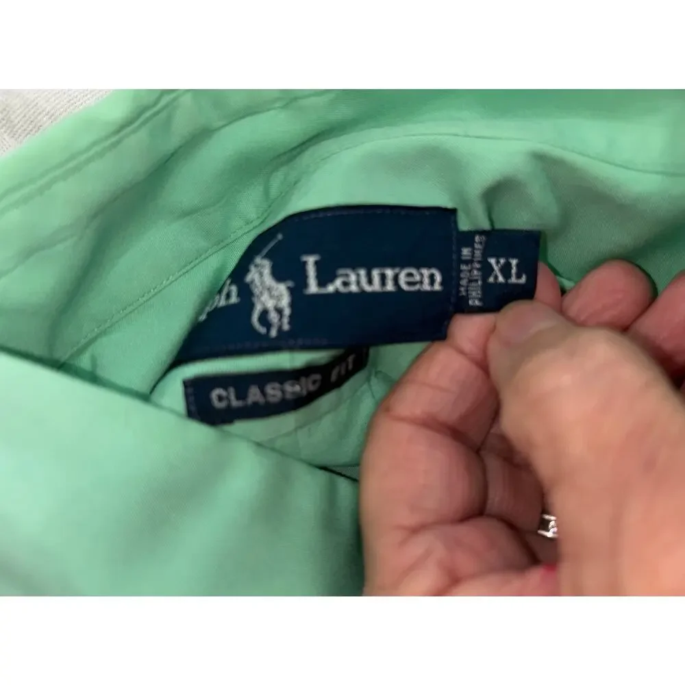 Ralph Lauren Polo men's 100 % cotton, mint green shirt, XL with pink pony